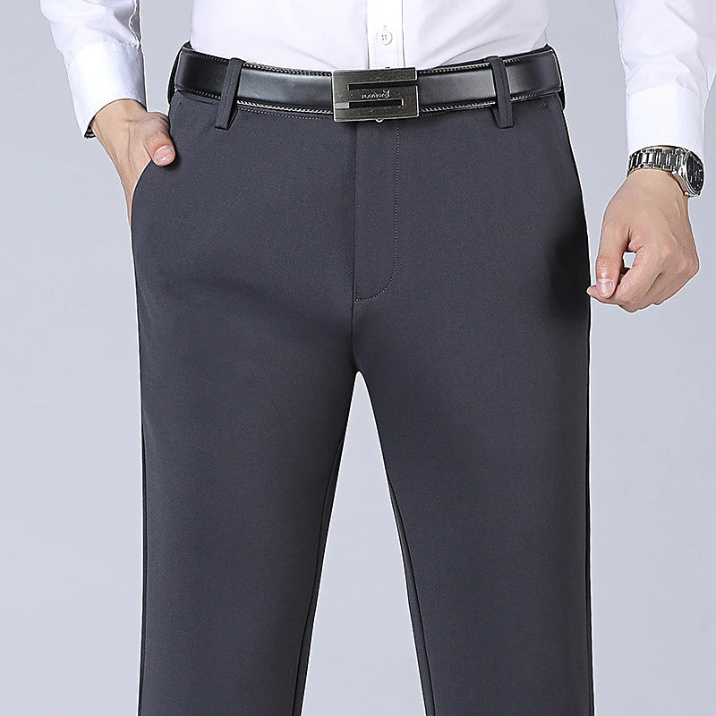 Men's Dress Pants Trousers Flat Front Pants Suit Pants Straight Leg Geometry Stretch No-Iron Formal Business Classic Style Casual Black Royal Blue High Waist Stretchy