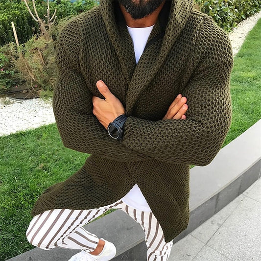 Men's Sweater Cardigan Sweater Ribbed Knit Cropped Knitted Hooded Going out Weekend Clothing Apparel Fall Winter White Army Green S M L