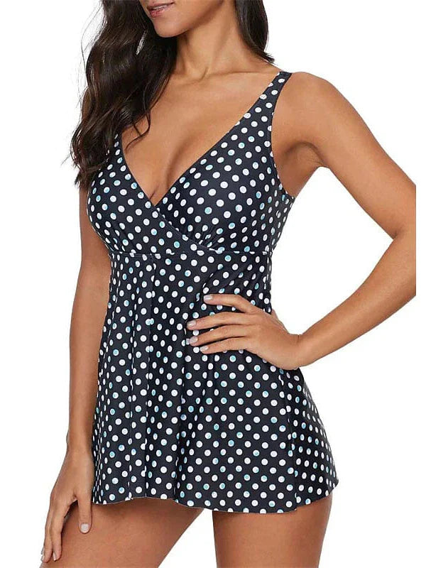 Polka Dot Open Back Wrap Style Swimsuit for Plus Size Women with Padded V Wire
