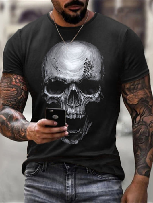 Skull Casual Mens 3D Shirt For Halloween | Black Summer Cotton | Men'S Unisex Tee Graphic Prints Round Neck 3D Zero Two Plus Size Daily Short