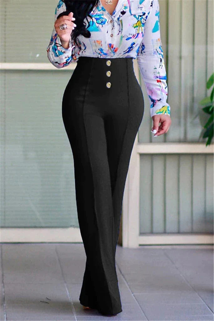 Vintage Black and White High Rise Fleece-Lined Dress Pants for Women