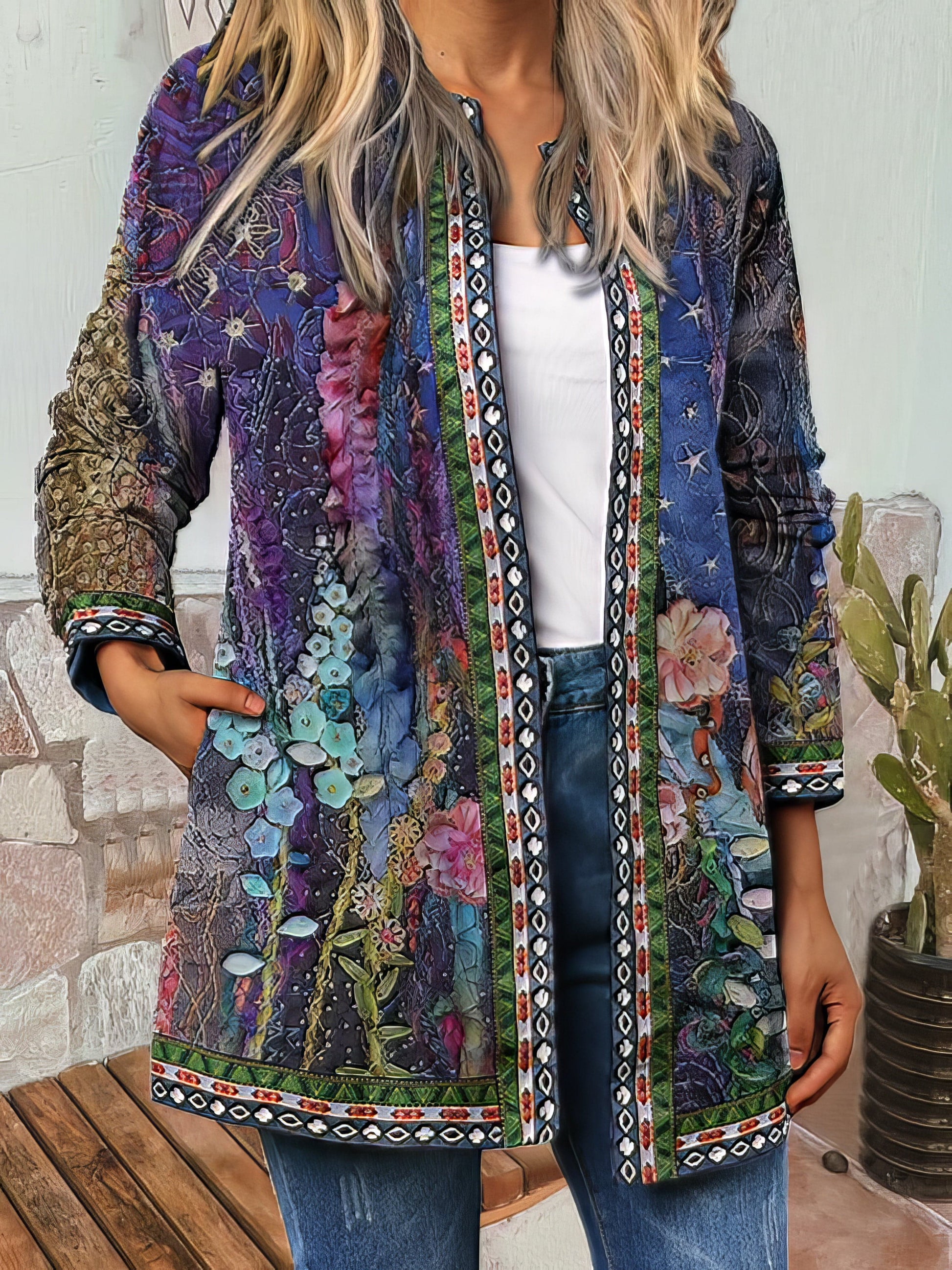 Vintage Print Long Sleeve Cardigan Jacket