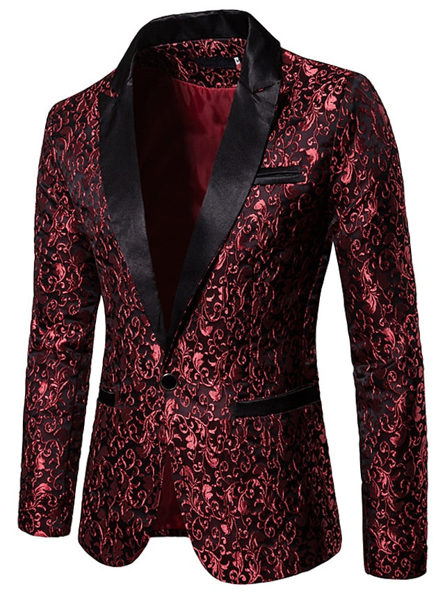 Elegant Floral Men's Jacquard Blazer with Thermal Warmth