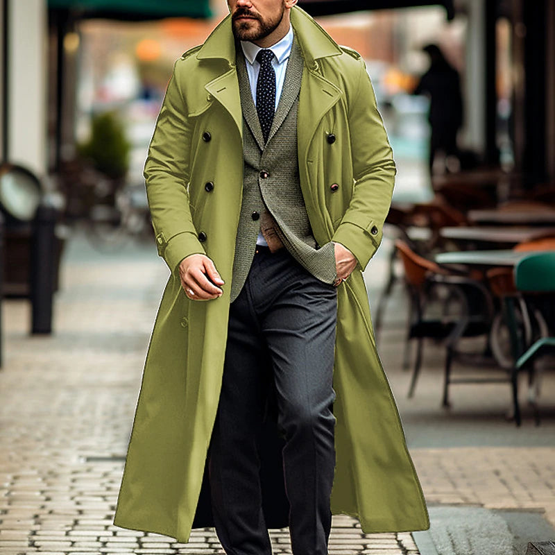 Classic Men's Long Overcoat with Adjustable Fit and Breathable Fabric - Versatile for Work, Celebrations, and Weddings