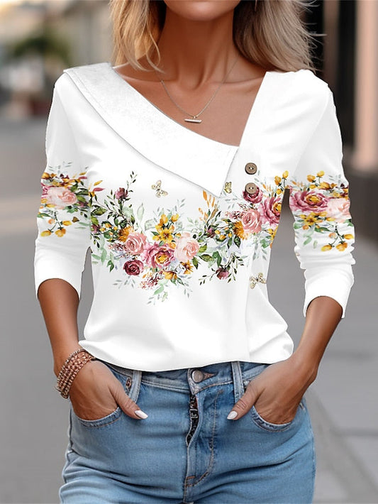 Floral Print Long Sleeve Women's T-shirt