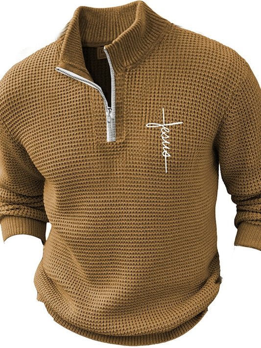 Cross Fashion Streetwear Designer Men's Zipper Knitted Pullover Sweater Jumper Sweater Polo Knitwear Daily Wear Vacation Going out Long Sleeve Turndown Sweaters Royal Blue Blue Brown Fall & Winter S