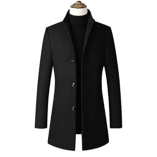 Winter Wool Coat with Iconic Stand-Up Collar - Men's Windproof Outerwear