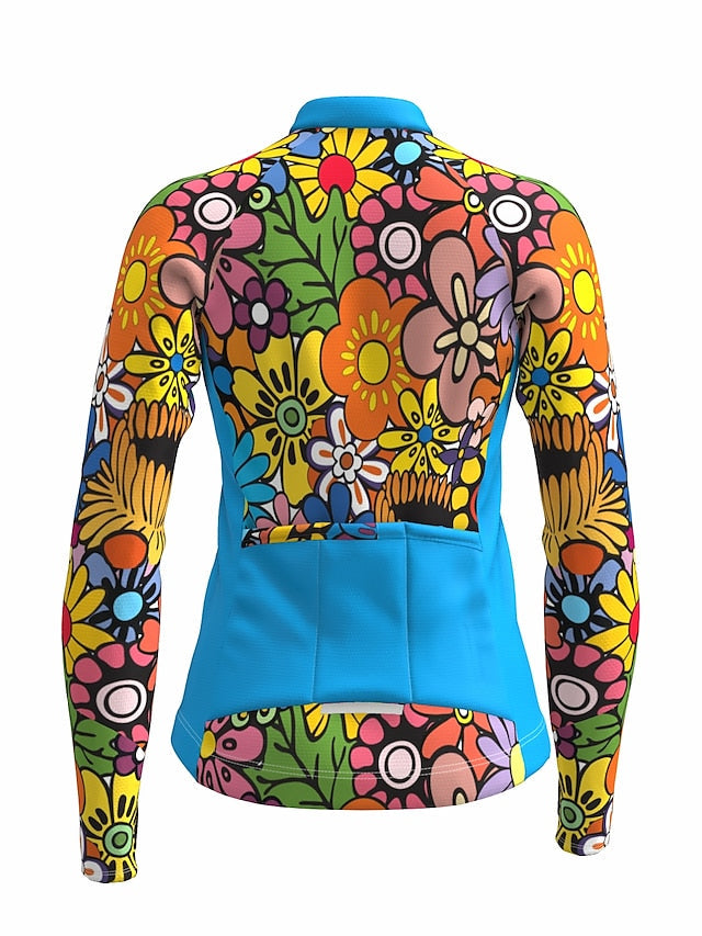 21Grams Women's Cycling Jersey Long Sleeve Bike Top with 3 Rear Pockets Mountain Bike MTB Road Bike Cycling Breathable Moisture Wicking Quick Dry Reflective Strips Yellow Blue Purple Rainbow Floral - LuckyFash™