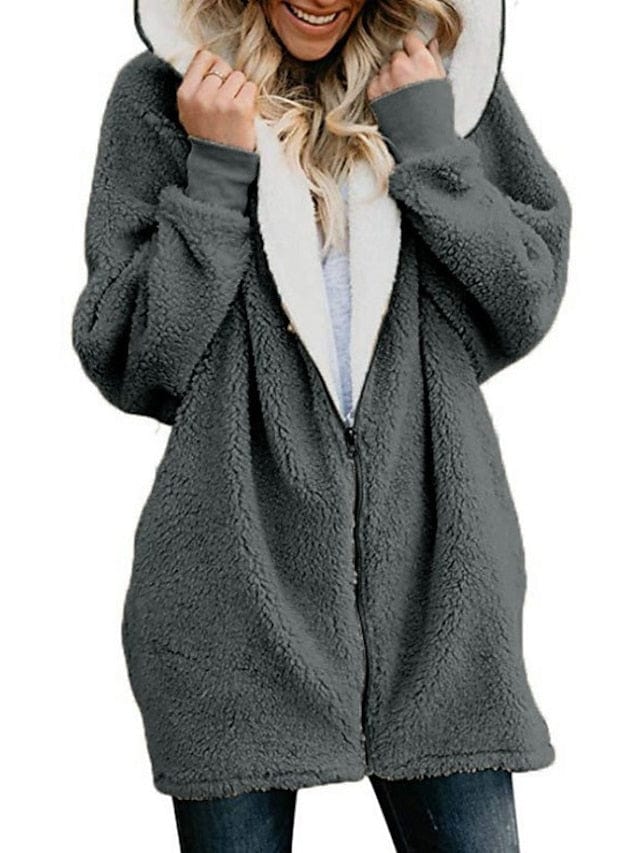 Oversized Sherpa Fleece Zipper for Women with Long Sleeves and Fleece Lining