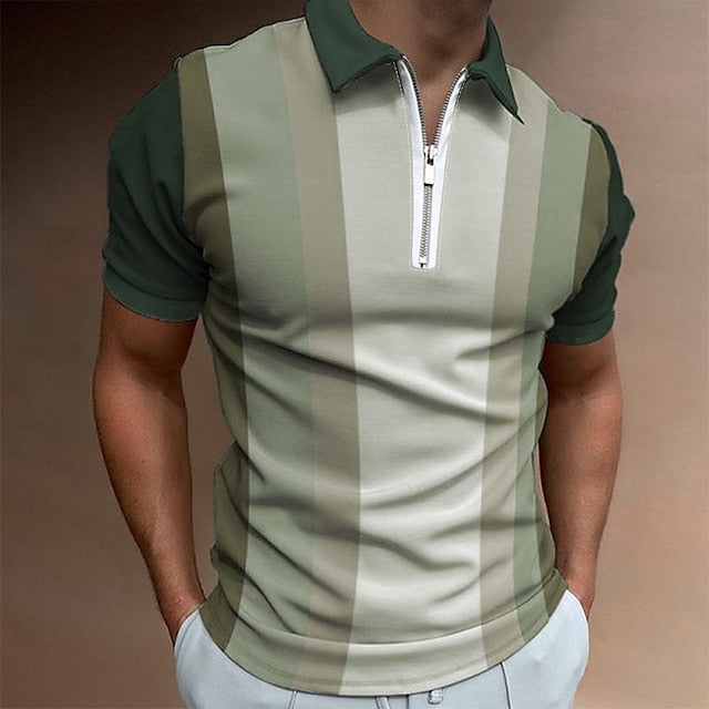 Men's Polo Shirt Golf Shirt Color Block Turndown Yellow Purple Brown Green Street Casual Short Sleeve Zipper Clothing Apparel Fashion Casual Comfortable