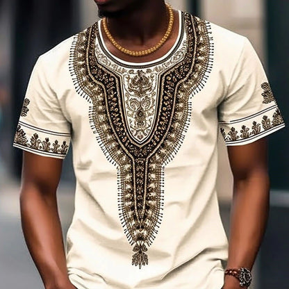 Floral African Mens 3D Shirt Casual | White Summer Cotton | Tee Graphic Color Block Tribal Crew Neck Clothing Apparel 3D Print Outdoor Daily Short Sleeve Fashion Designer Ethnic