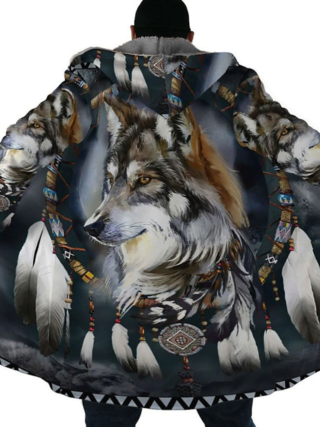 Winter Wolves Men's 3D Ethnic Style Hoodie with Bandana Print