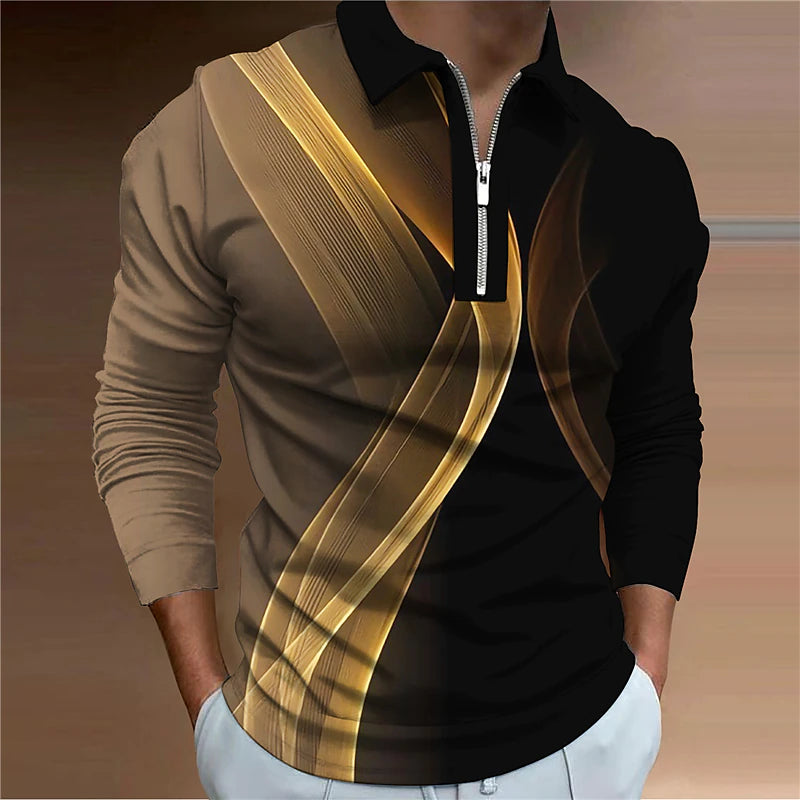Men's Polo Shirt Golf Shirt Gradient Abstract Graphic Prints Turndown Yellow Red Blue Purple Gold 3D Print Outdoor Street Long Sleeve Print Zipper Clothing Apparel Fashion Designer Casual Soft