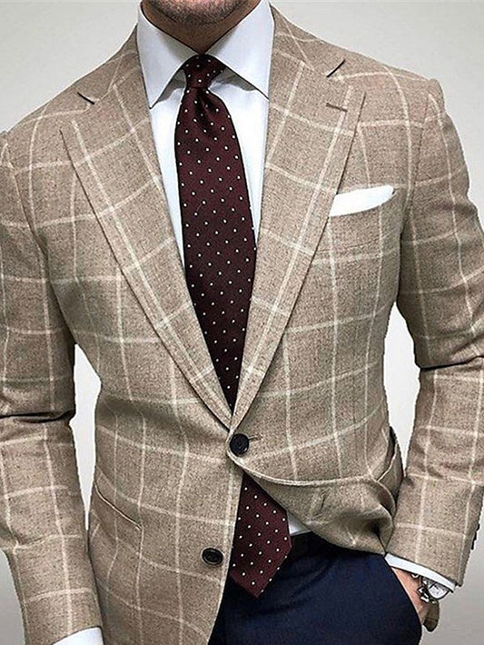 Cosy Men's Brown Plaid Winter Blazer - Stylish Outerwear for Chilly Weather