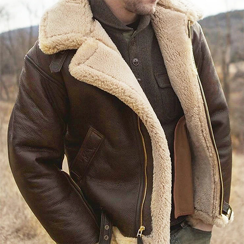 Winter Street Style Men's Faux Leather Shearling Coat - Vintage Edition