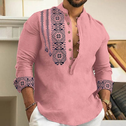 Summer Henley Shirt for Men - Black/White/Wine Short Sleeve V-Neck Casual Shirt with Buttoned Cuffs