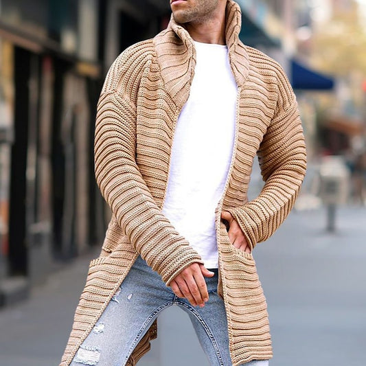 Men's Cardigan Sweater Sweater Jacket Ribbed Knit Tunic Knitted Plain Stand Collar Warm Ups Modern Contemporary Daily Wear Going out Clothing Apparel Winter khaki M L XL