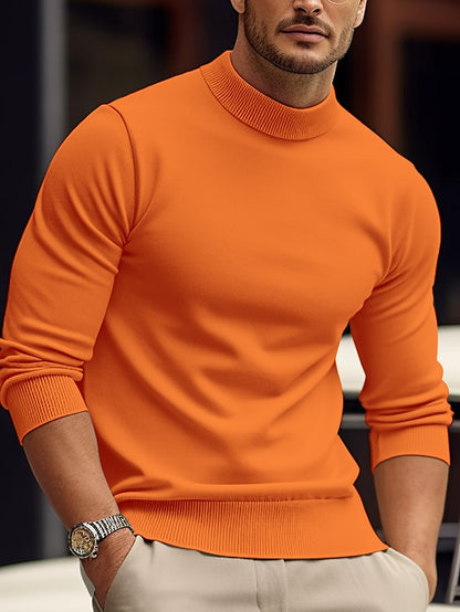 Men's Pullover Sweater Jumper Knit Sweater Ribbed Knit Knitted Plain Mock Neck Basic Keep Warm Daily Wear Vacation Clothing Apparel Fall & Winter Black White S M L