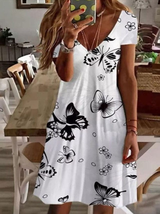 Women's Animal Print Knee Length Dress with Long Sleeves & V-Neckline
