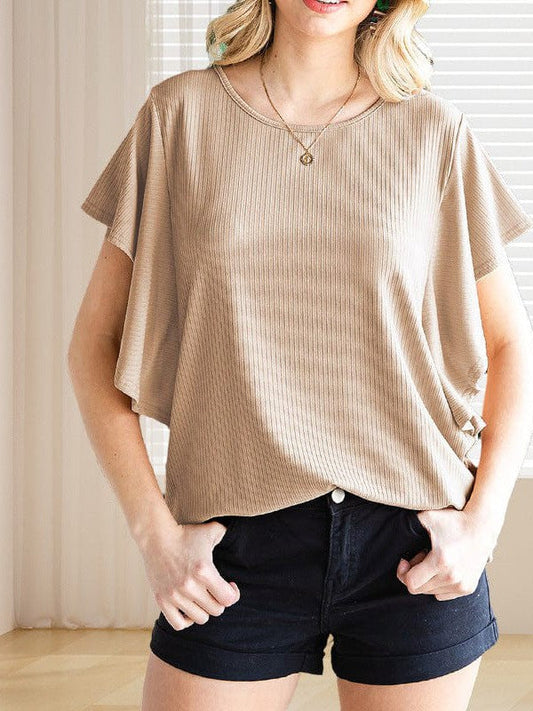 Women's Batwing Sleeve Loose Fit T-Shirt - Simple Pullover Top in Solid Color