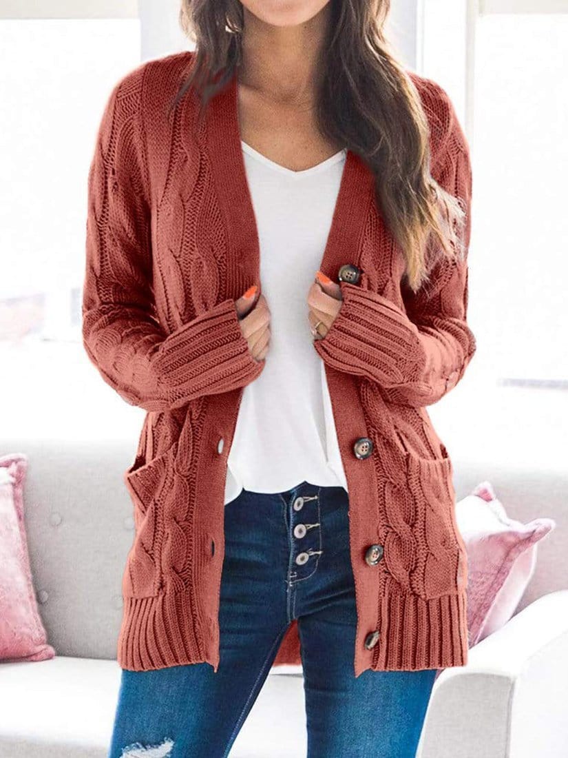 Women's Cardigans Single-Breasted Pocket Long Sleeve Knitted Cardigan