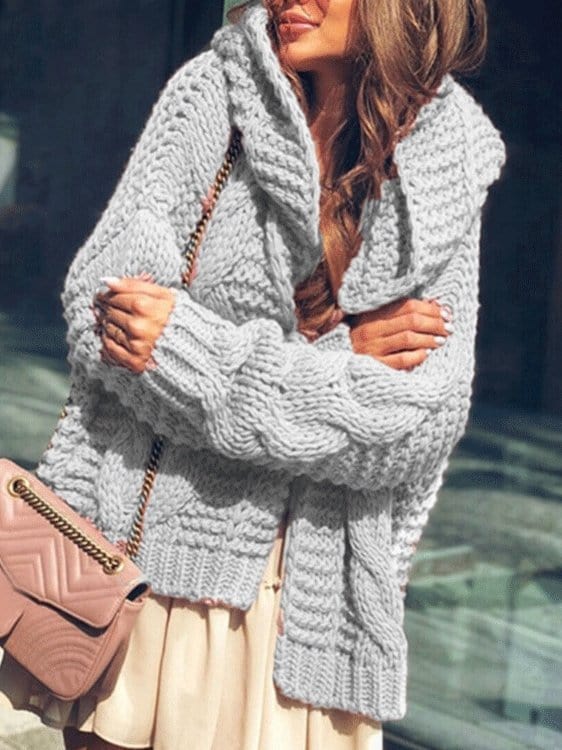 Women's Cardigans Thick Needle Padded Long Sleeve Hooded Cardigan