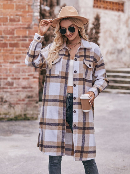 Women's casual flannel plaid shirt long coat