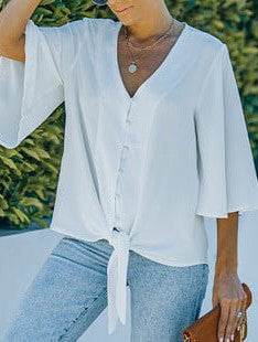 Women's Casual V-Neck Lace Top with Loose Bottom and Long Sleeves