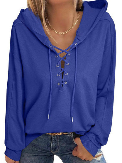 Women's Chenille Drawstring Hooded Sweatshirt with Princess Sleeves