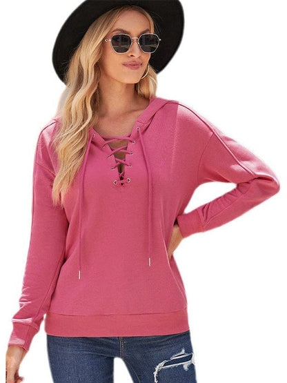 Women's Chenille Drawstring Hooded Sweatshirt with Princess Sleeves