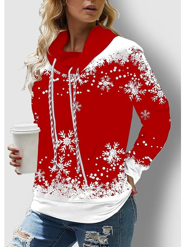 Women's Christmas Snowflake Print Pullover Sweatshirt