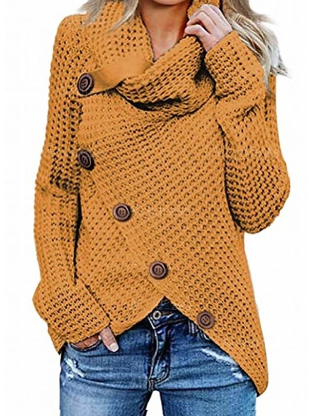 Women's Chunky Knit Turtleneck Sweater - Dark Yellow/Green/White