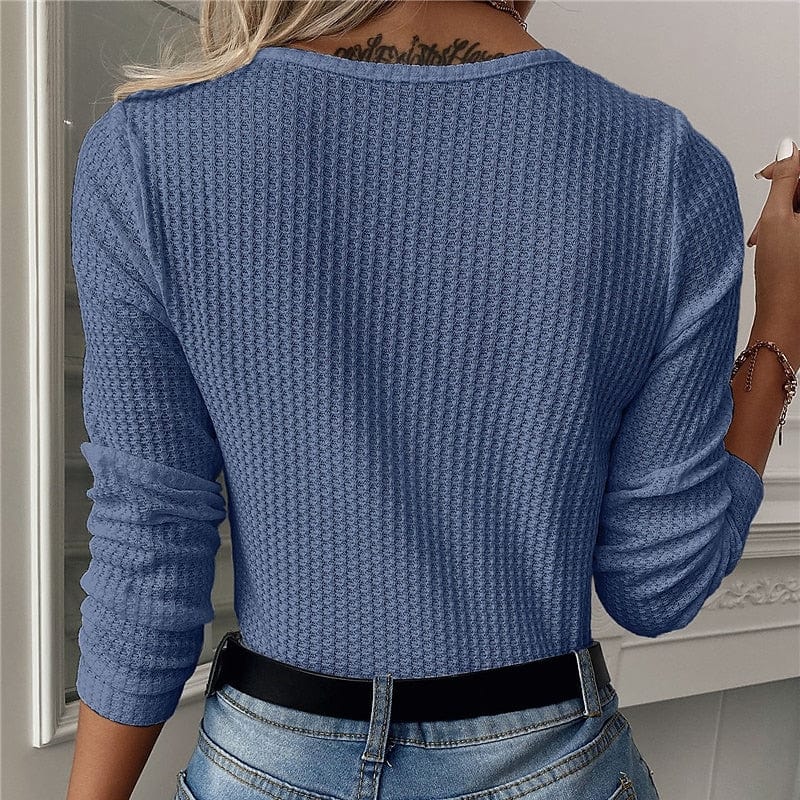 Women's Chunky Waffle Knit Cotton Pullover Sweater