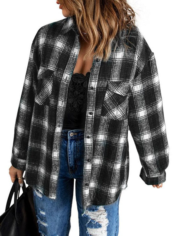 Women's Classic Button-Up Plaid Shirt with Long Sleeves