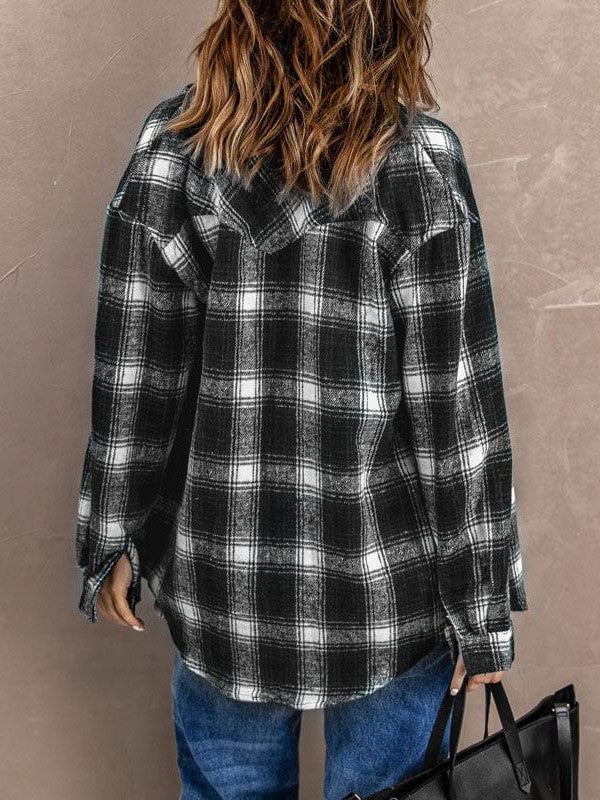 Women's Classic Button-Up Plaid Shirt with Long Sleeves