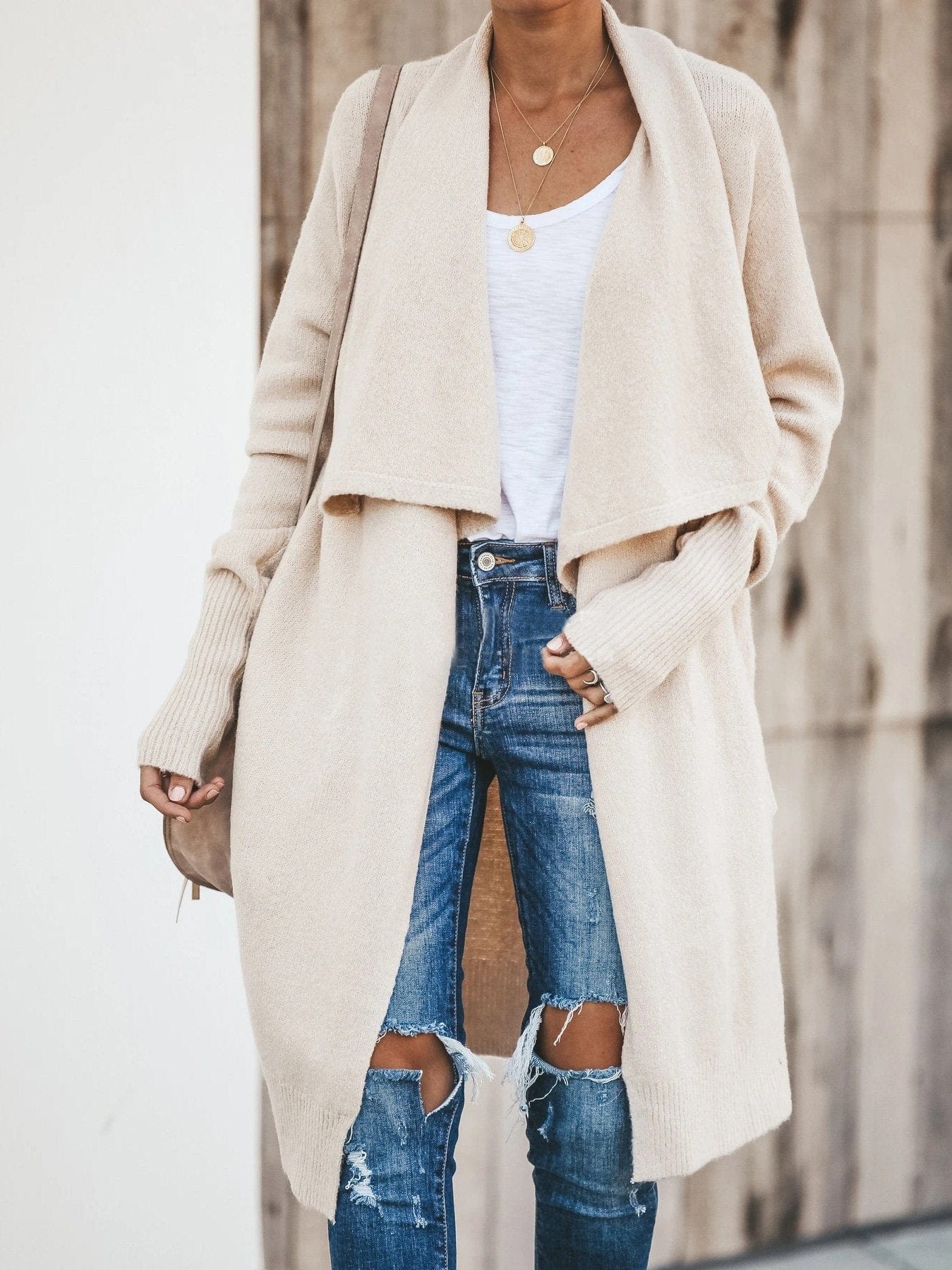 Women's Coats Casual Lapel Long Sleeve Mid-Length Cardigan Coat