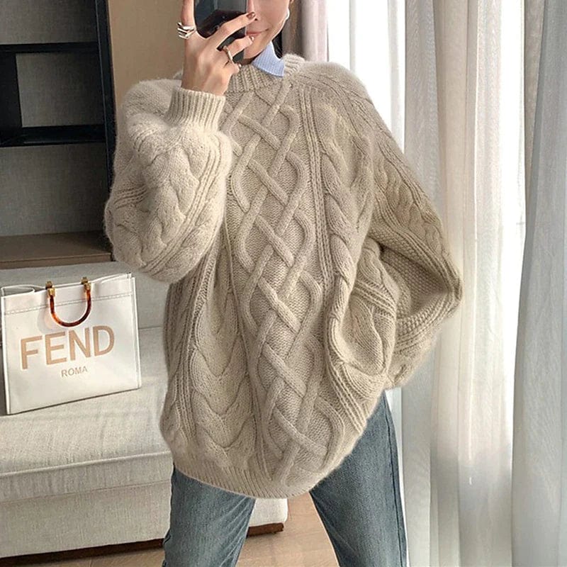 Women's Cozy Cable Knit Drop Shoulder Sweater