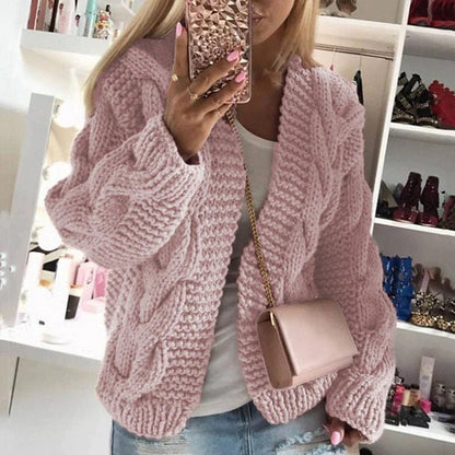 Women's Cozy Hooded Open Front Chunky Knit Cardigan