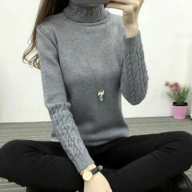Women's Crochet Knit Turtleneck Pullover Sweater Jumper
