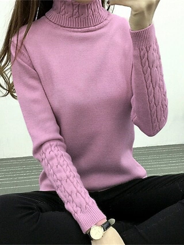 Women's Crochet Knit Turtleneck Pullover Sweater Jumper