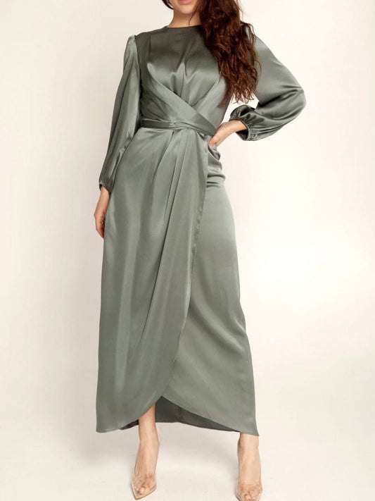 Women's Dresses Acetate Silk Long Sleeve Irregular Dress