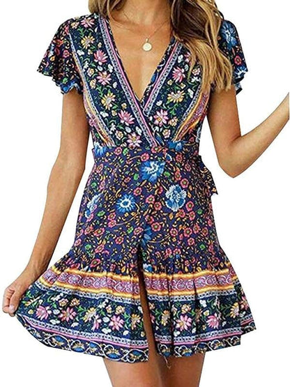 Women's Dresses Summer Wrap Bohemian Mini Dress