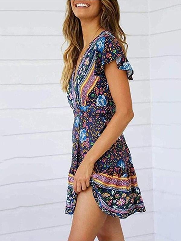 Women's Dresses Summer Wrap Bohemian Mini Dress