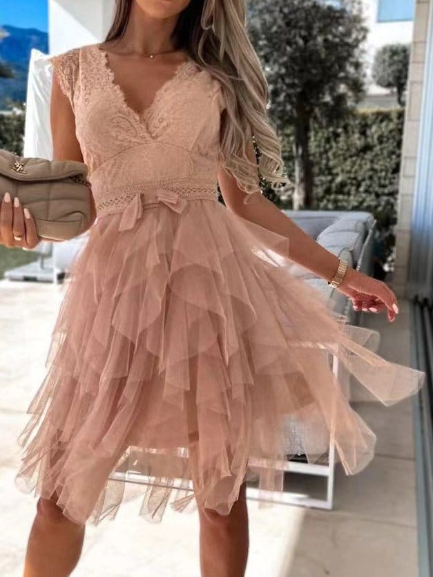 Women's Dresses V-Neck Lace Mesh Irregular Dress