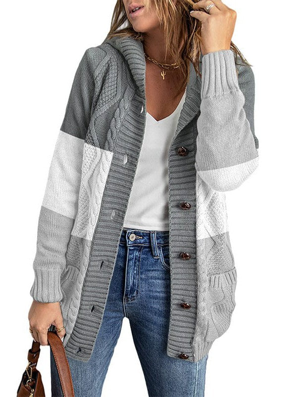 Women's Elegant Hooded Cardigan Jacket in Solid Colors with Twist Design - Long Sleeve Fashion Apparel for Trendy Street Style