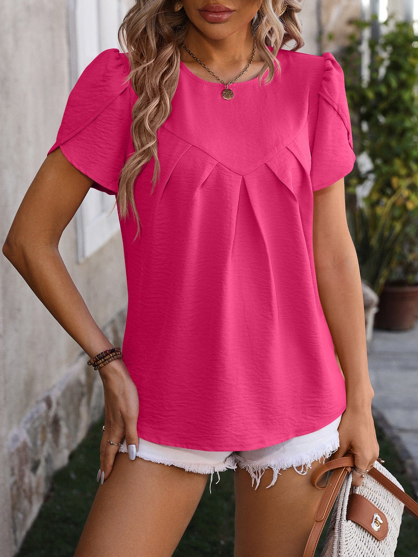Women's leisure V-neck chiffon shirt floral puff sleeve temperament top