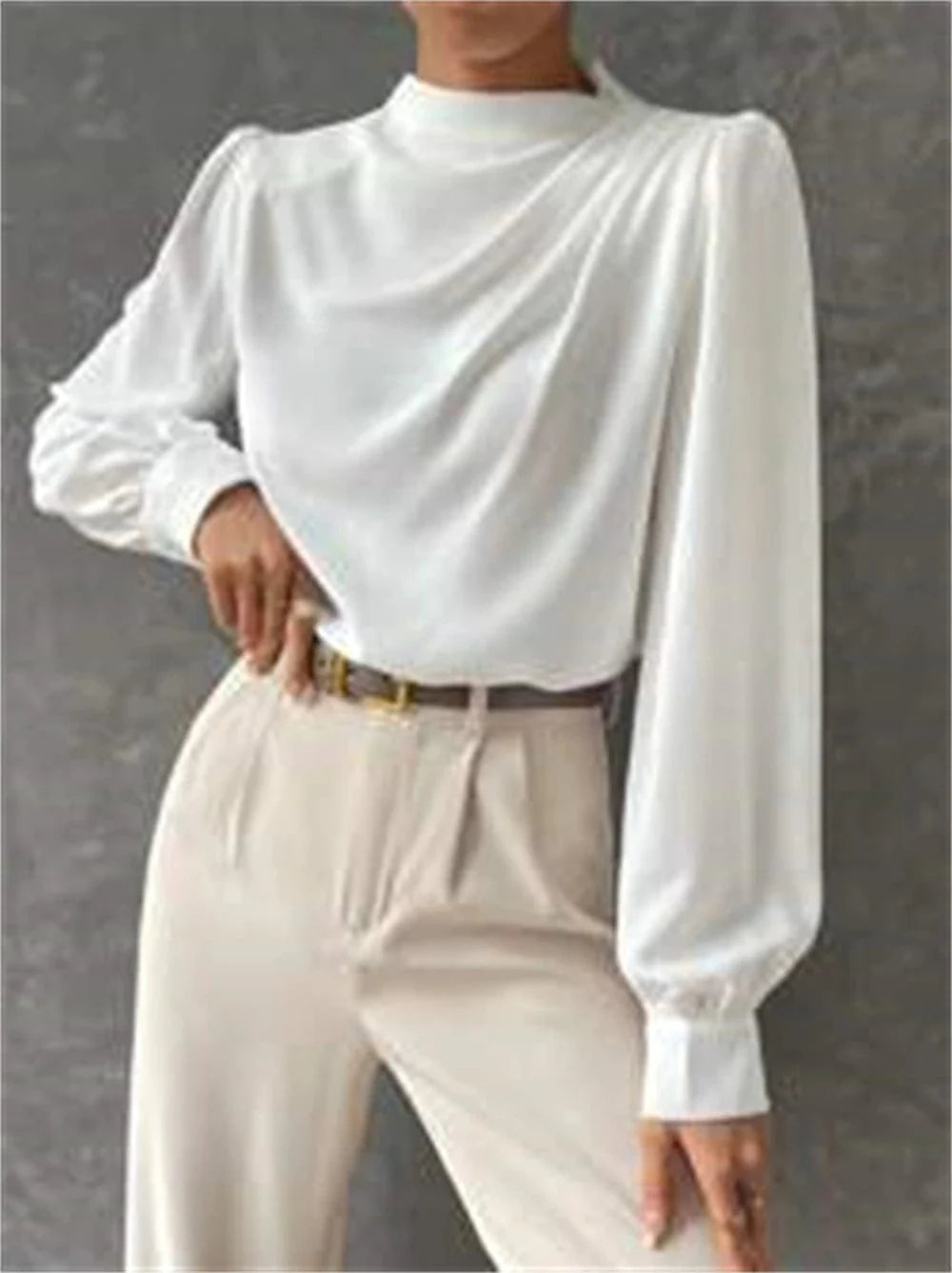 Women's Long Sleeve Fleece Shirt Blouse with Round Neck