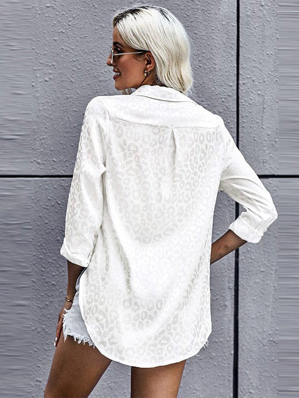 Women's Long Sleeve Jacquard Knit Top in Loose Lapel Style