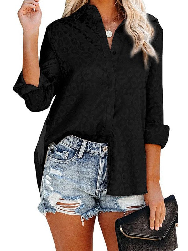 Women's Long Sleeve Jacquard Knit Top in Loose Lapel Style