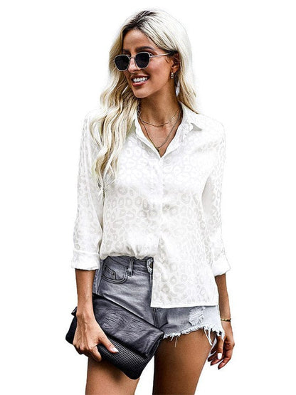 Women's Long Sleeve Jacquard Knit Top in Loose Lapel Style